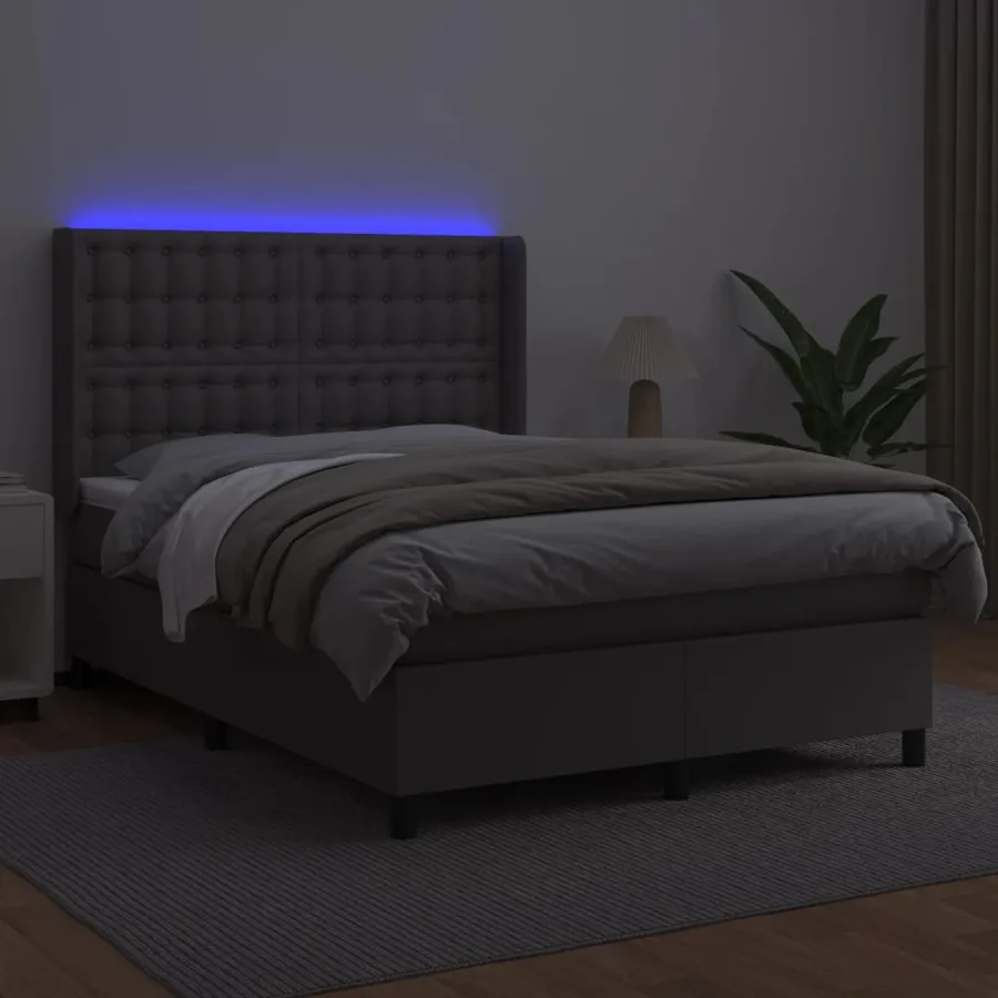 Sommier à lattes de lit matelas LED Gris 140x200 cm Similicuir - 3