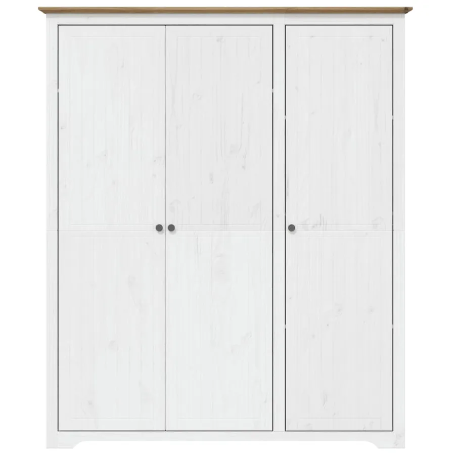 Garde-robe BODO blanc marron 146x53,5x173 cm bois massif de pin - 3