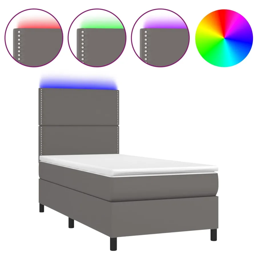 Sommier à lattes de lit avec matelas et LED Gris 100x200 cm - 2