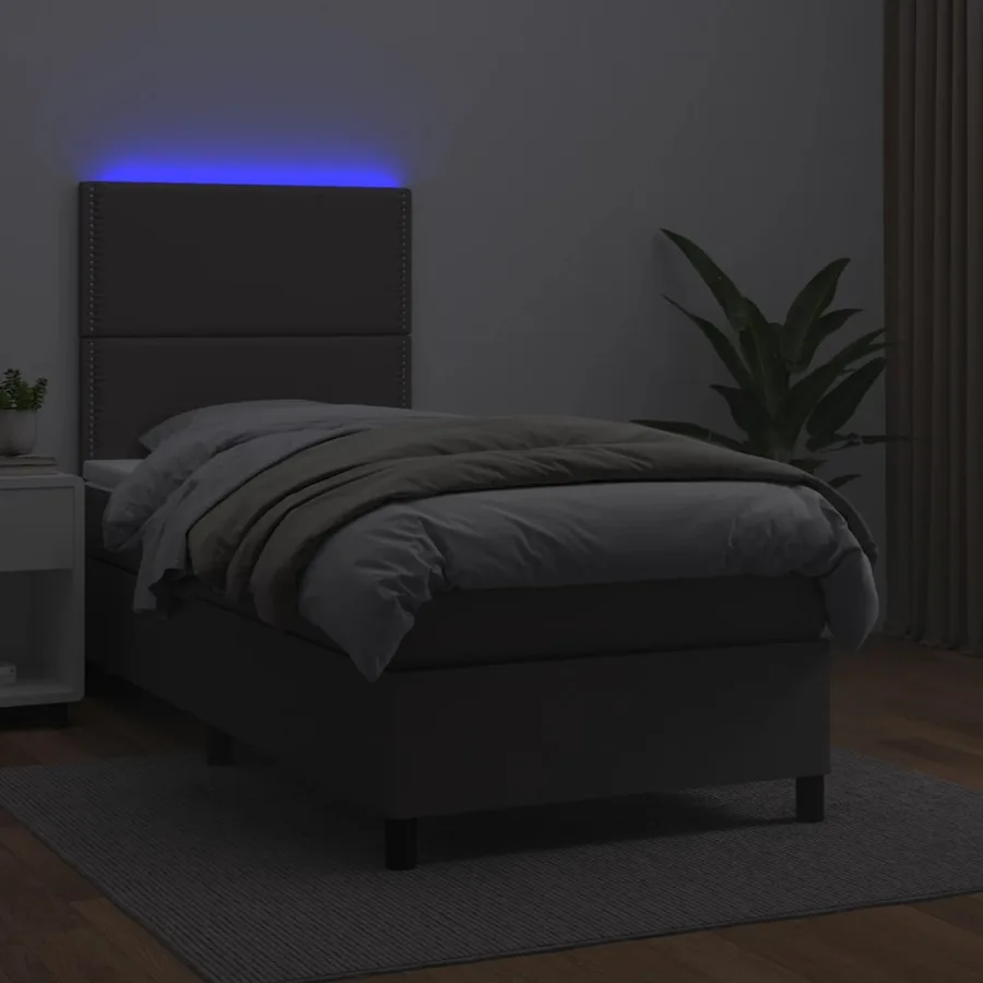 Sommier à lattes de lit avec matelas et LED Gris 100x200 cm - 4