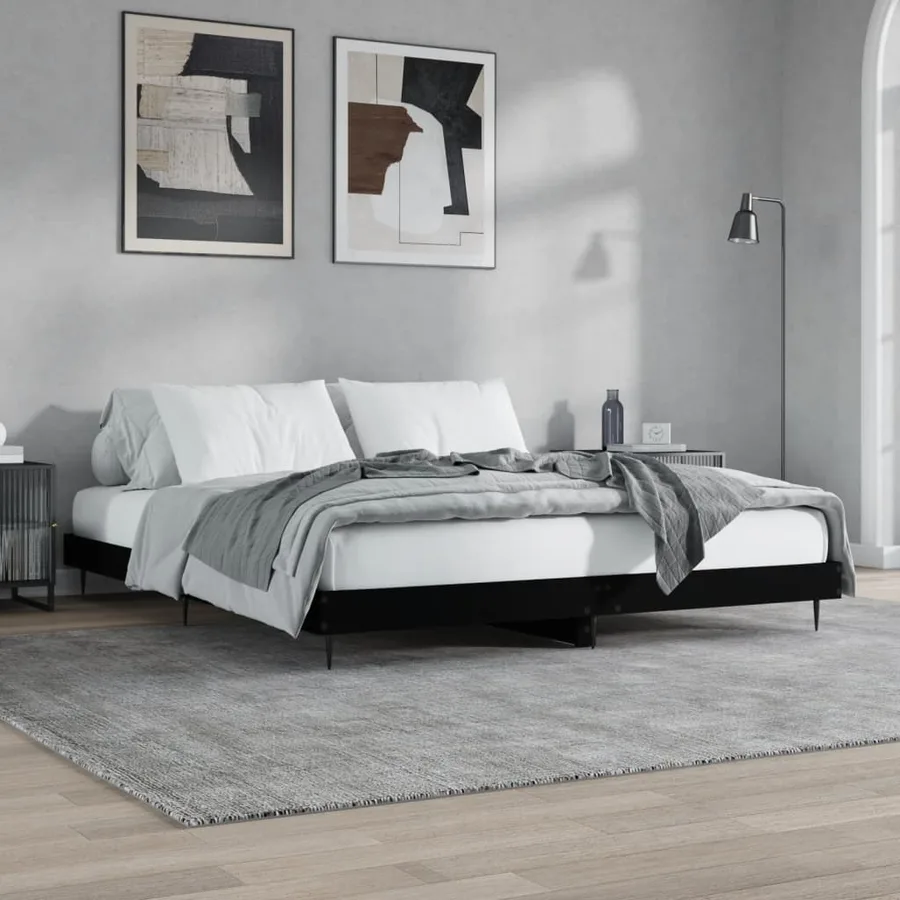 Cadre de lit sans matelas noir 200x200 cm bois d'ingénierie - 4