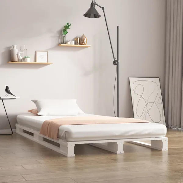Lit de palette blanc 90x200 cm bois de pin massif