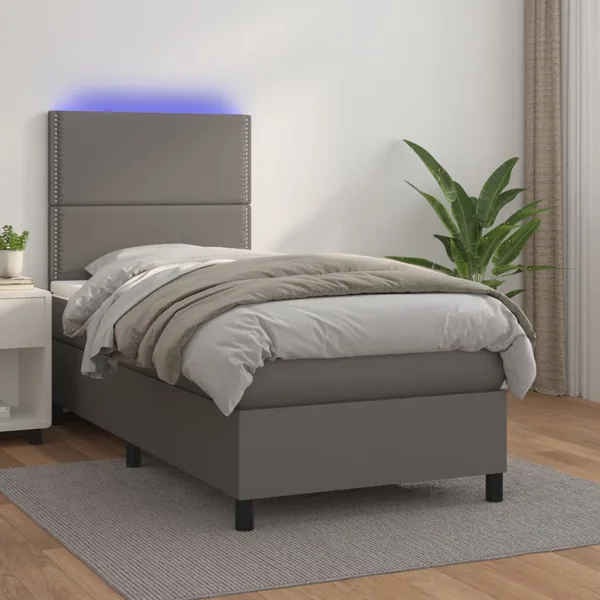 Sommier à lattes de lit avec matelas et LED Gris 90x190 cm