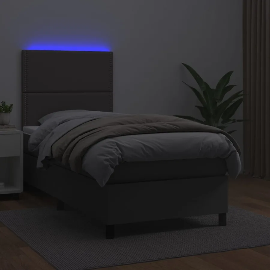 Sommier à lattes de lit avec matelas et LED Gris 90x190 cm - 4