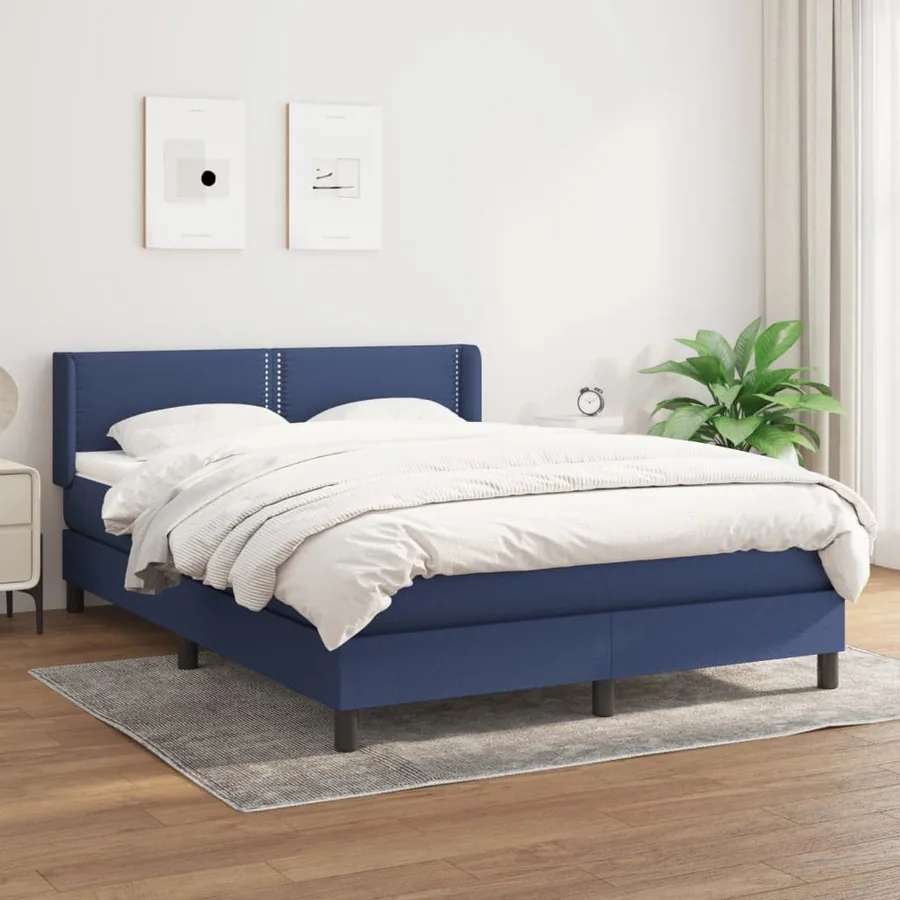 Sommier à lattes de lit avec matelas Bleu 140x200 cm Tissu