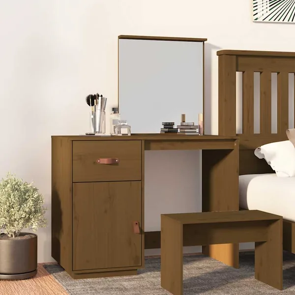 Coiffeuse Marron miel 95x50x134 cm Bois de pin massif