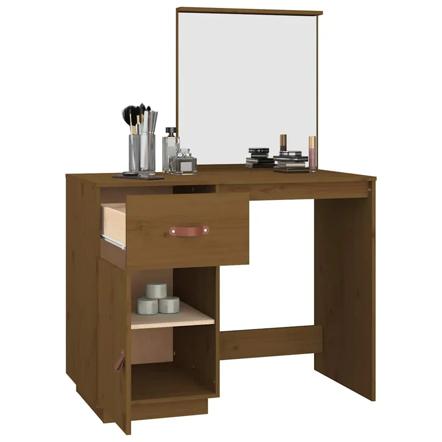 Coiffeuse Marron miel 95x50x134 cm Bois de pin massif - 5