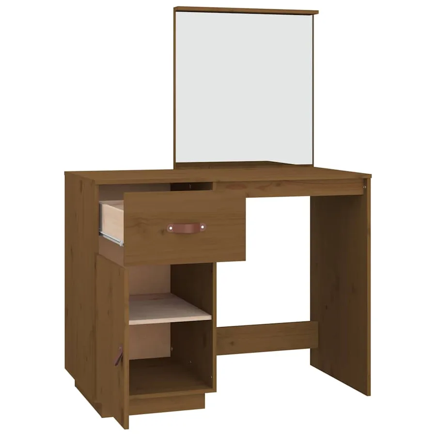 Coiffeuse Marron miel 95x50x134 cm Bois de pin massif - 8