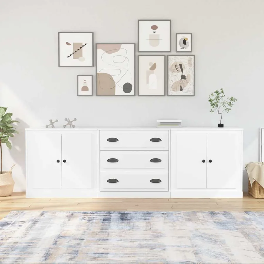 Buffets 3 pcs Blanc Bois d'ingénierie