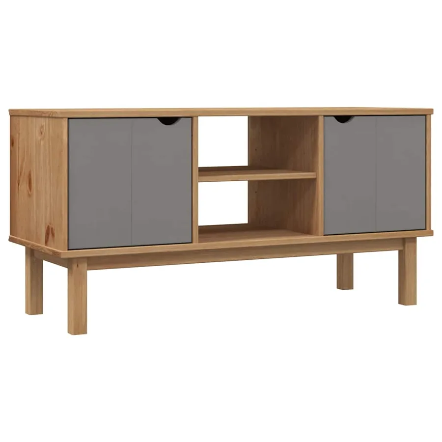 Meuble TV OTTA Marron et gris 113,5x43x57 cm Bois massif pin - 2