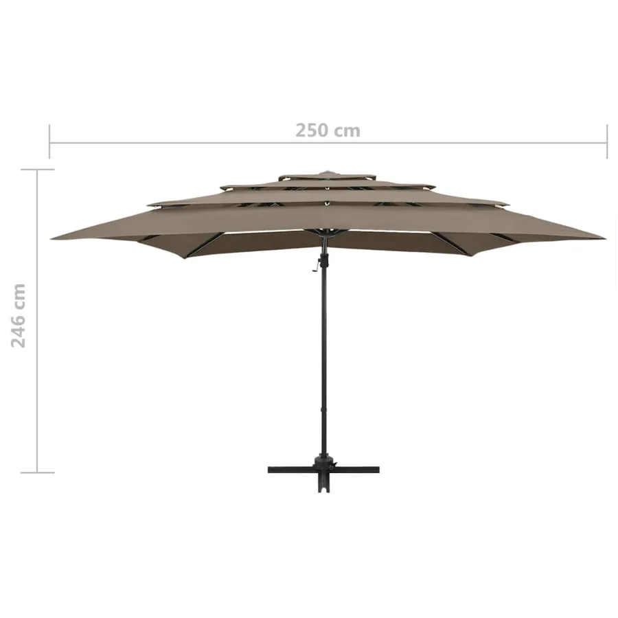 Parasol de jardin à 4 niveaux avec mât en aluminium taupe - 9