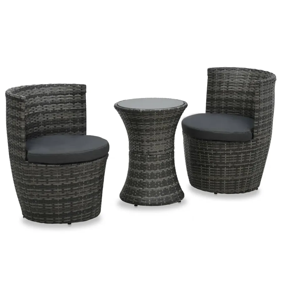 Ensemble de bistro 3 pcs avec coussins Résine tressée Gris