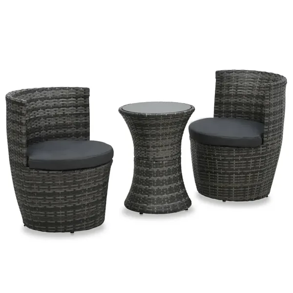 Ensemble de bistro 3 pcs avec coussins Résine tressée Gris