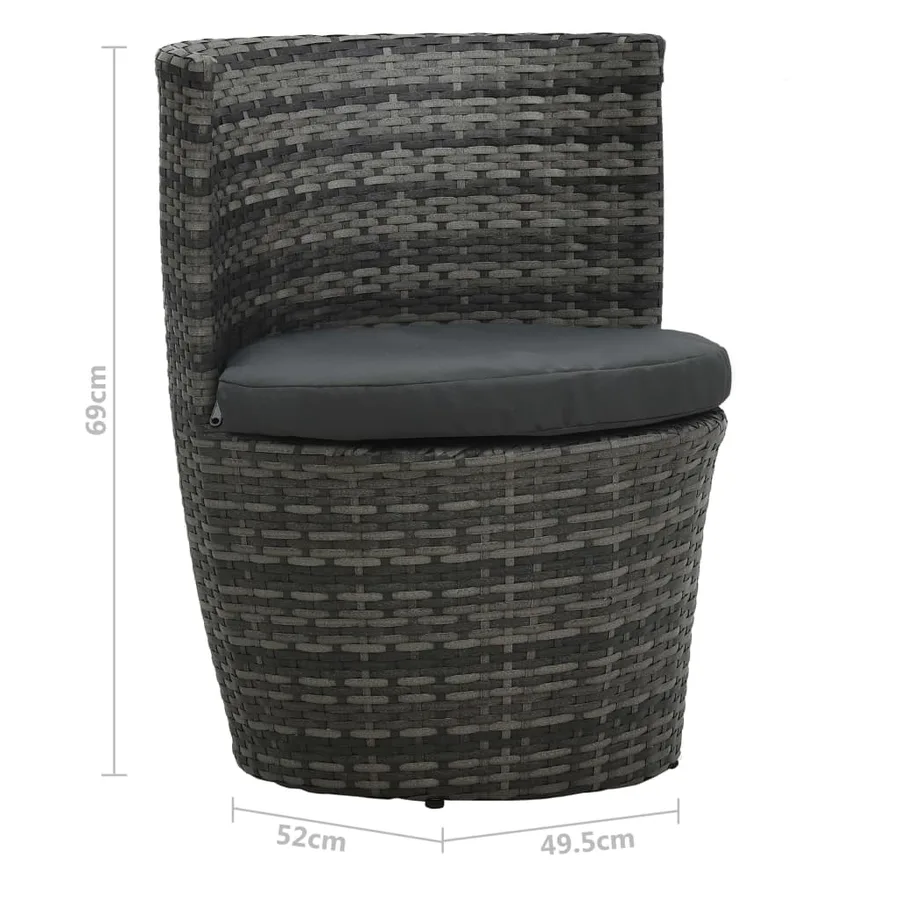 Ensemble de bistro 3 pcs avec coussins Résine tressée Gris - 12