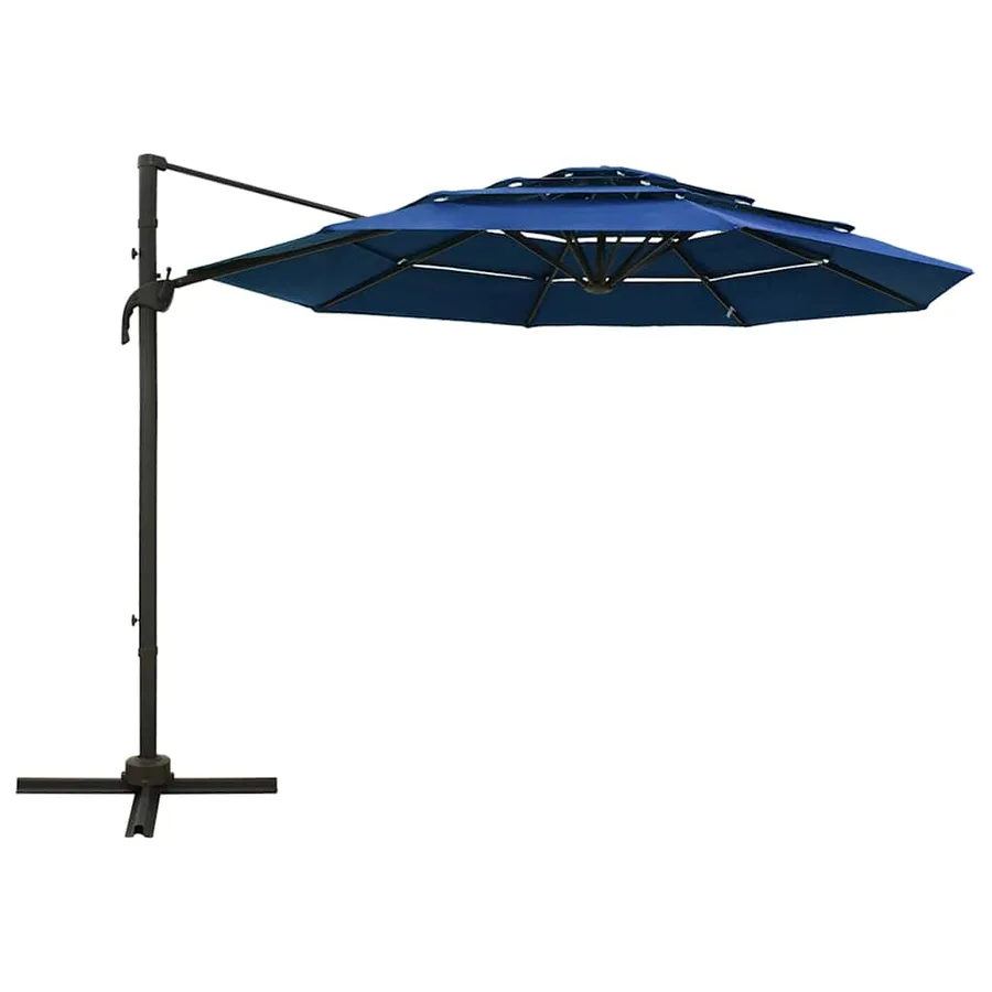 Parasol de jardin à 4 niveaux avec mât en aluminium bleu azuré - 2
