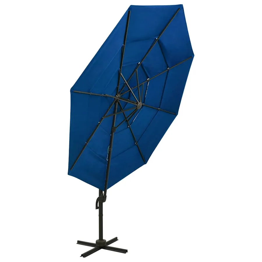 Parasol de jardin à 4 niveaux avec mât en aluminium bleu azuré - 3