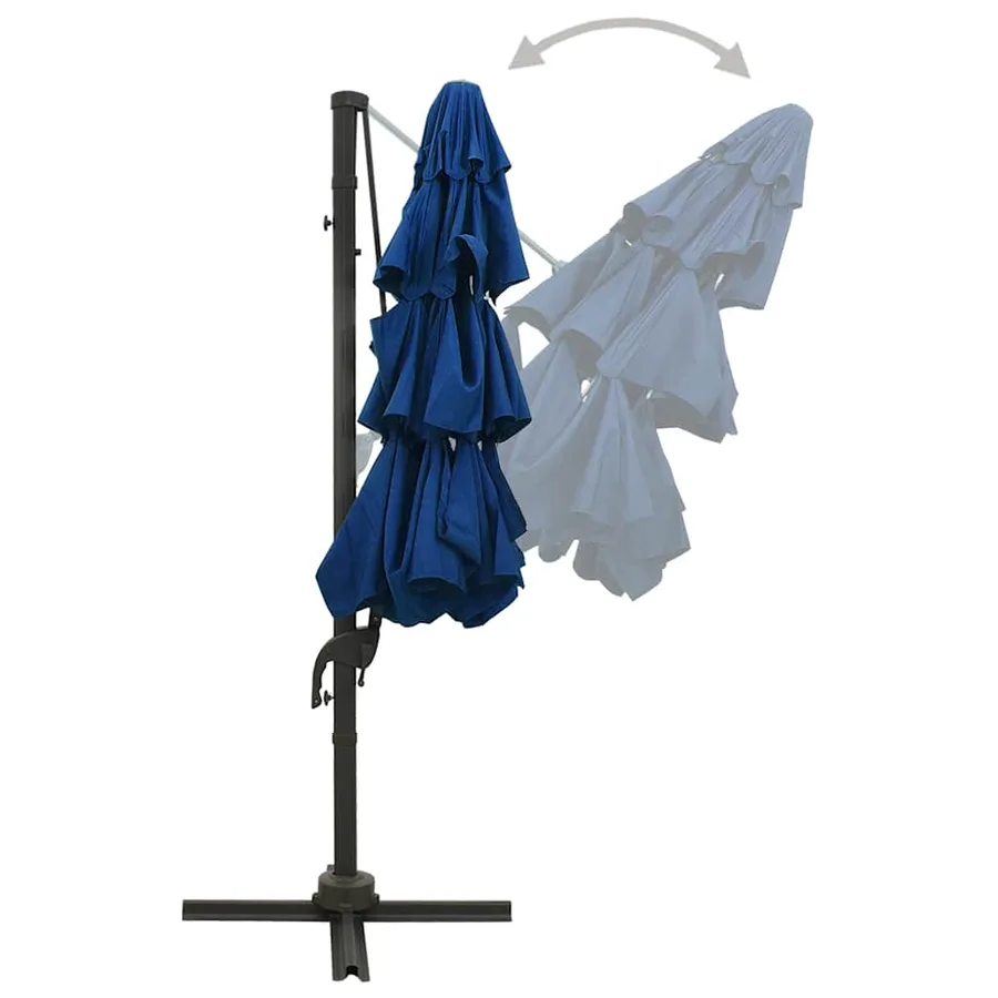 Parasol de jardin à 4 niveaux avec mât en aluminium bleu azuré - 5