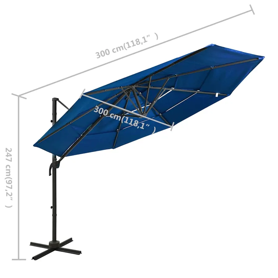 Parasol de jardin à 4 niveaux avec mât en aluminium bleu azuré - 8