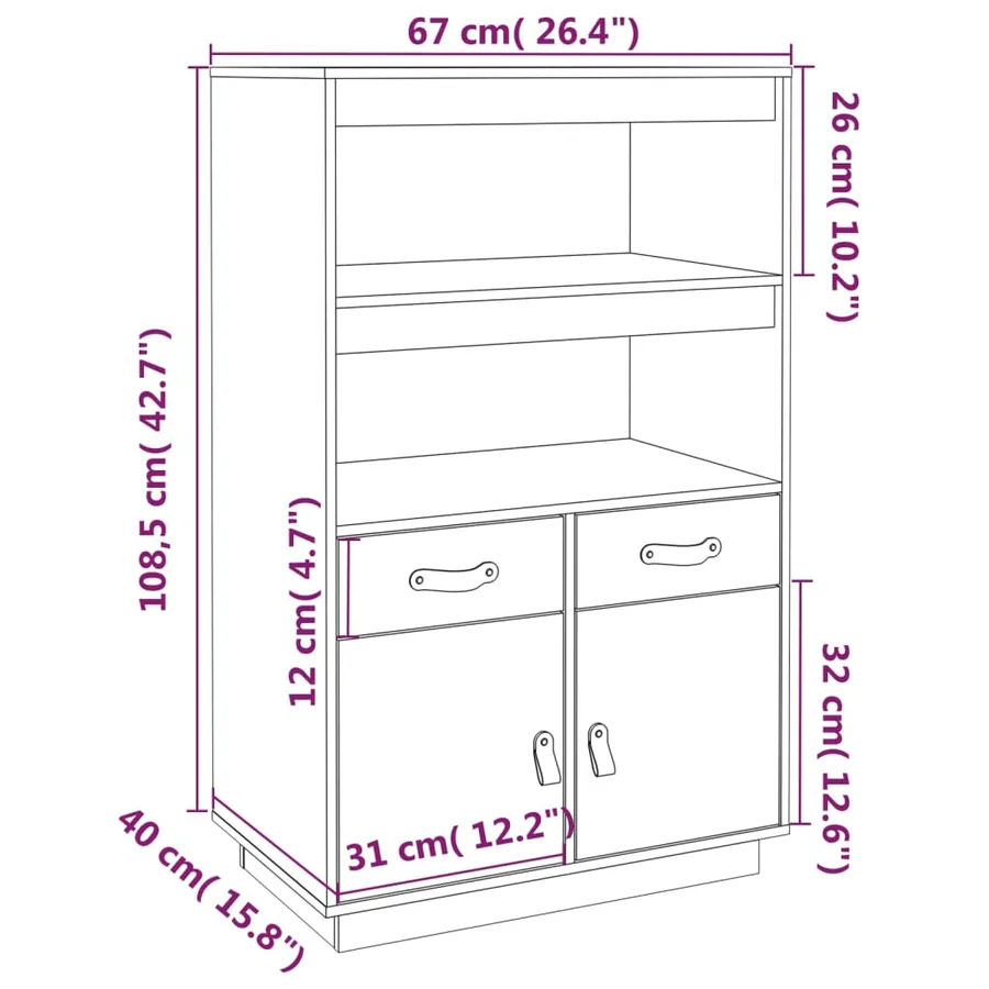 Buffet haut 67x40x108,5 cm Bois massif de pin - 10