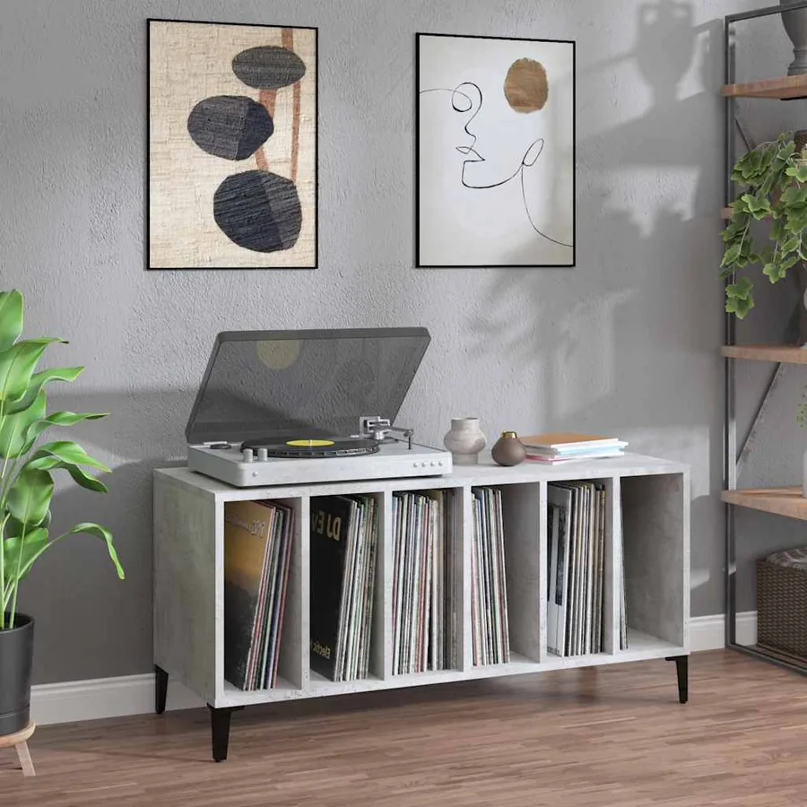 Armoire à disques gris béton 100x38x48 cm bois d'ingénierie
