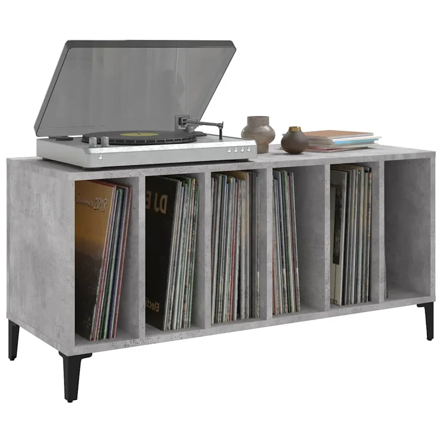 Armoire à disques gris béton 100x38x48 cm bois d'ingénierie - 4