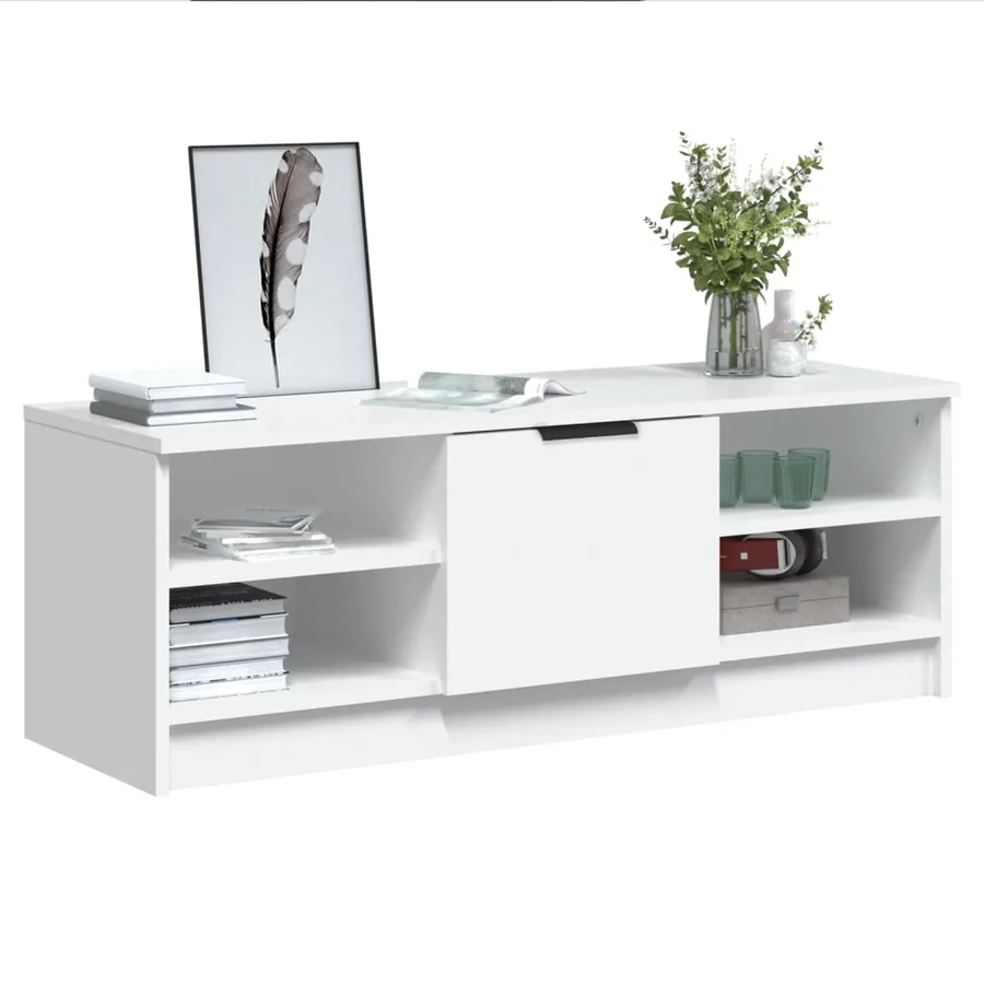 Meuble TV Blanc 102x35,5x36,5 cm Bois d'ingénierie - 4
