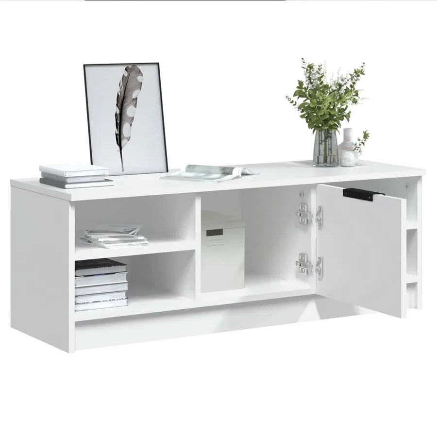 Meuble TV Blanc 102x35,5x36,5 cm Bois d'ingénierie - 5