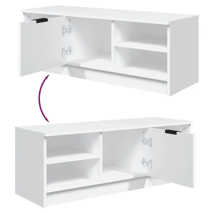 Meuble TV Blanc 102x35,5x36,5 cm Bois d'ingénierie - 8