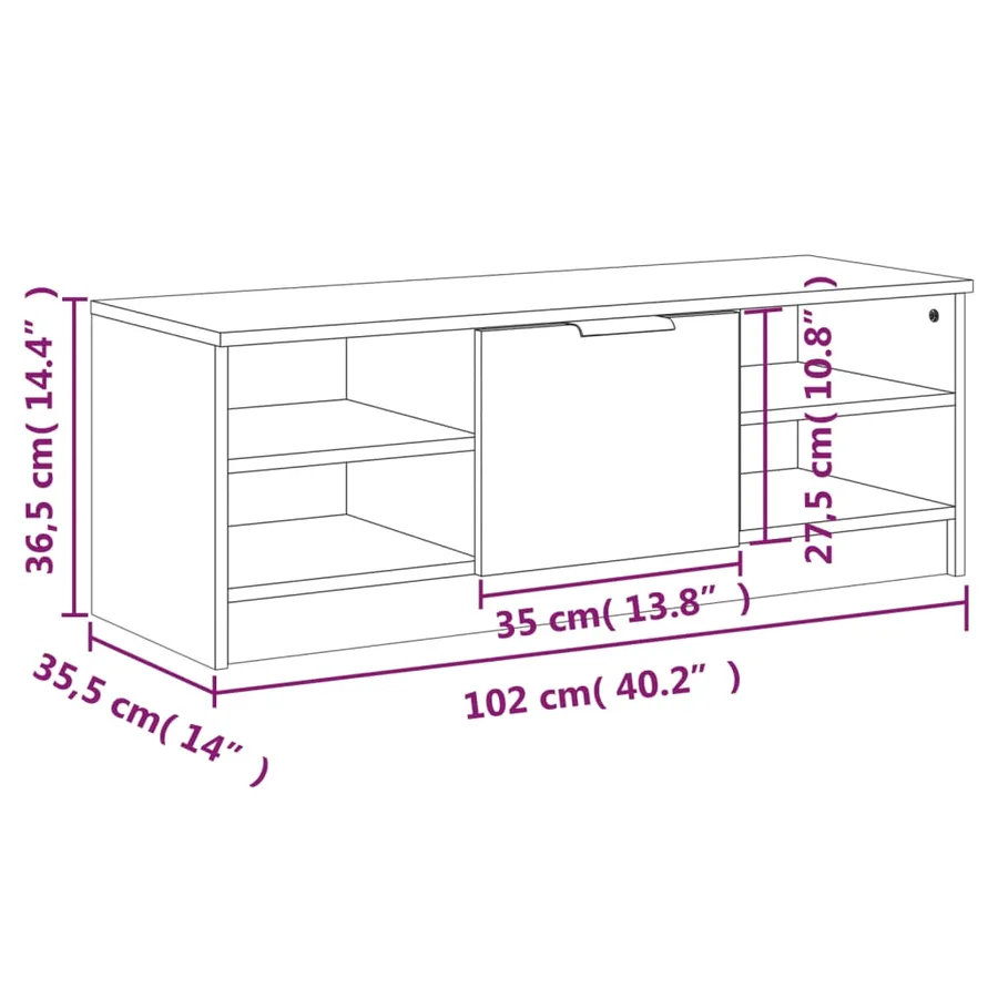 Meuble TV Blanc 102x35,5x36,5 cm Bois d'ingénierie - 9
