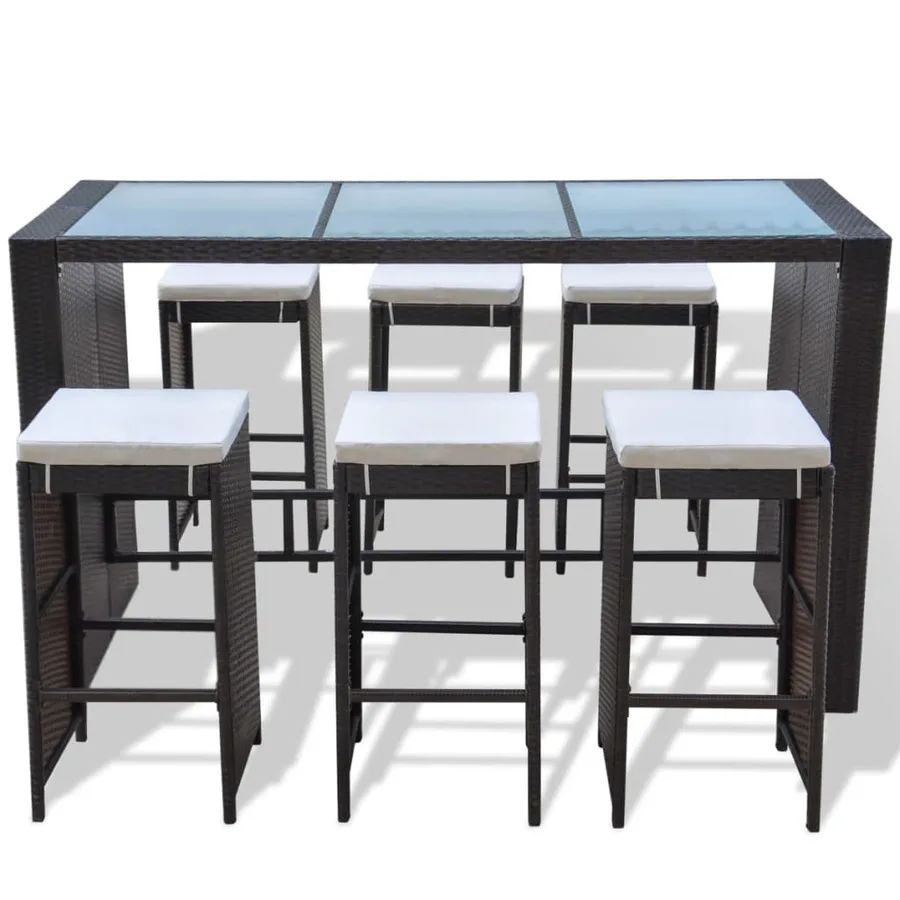 Ensemble de bar de jardin 7 pcs coussins Résine tressée Marron - 3