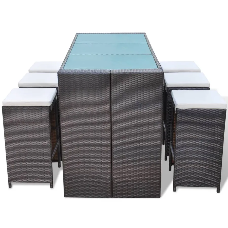 Ensemble de bar de jardin 7 pcs coussins Résine tressée Marron - 4