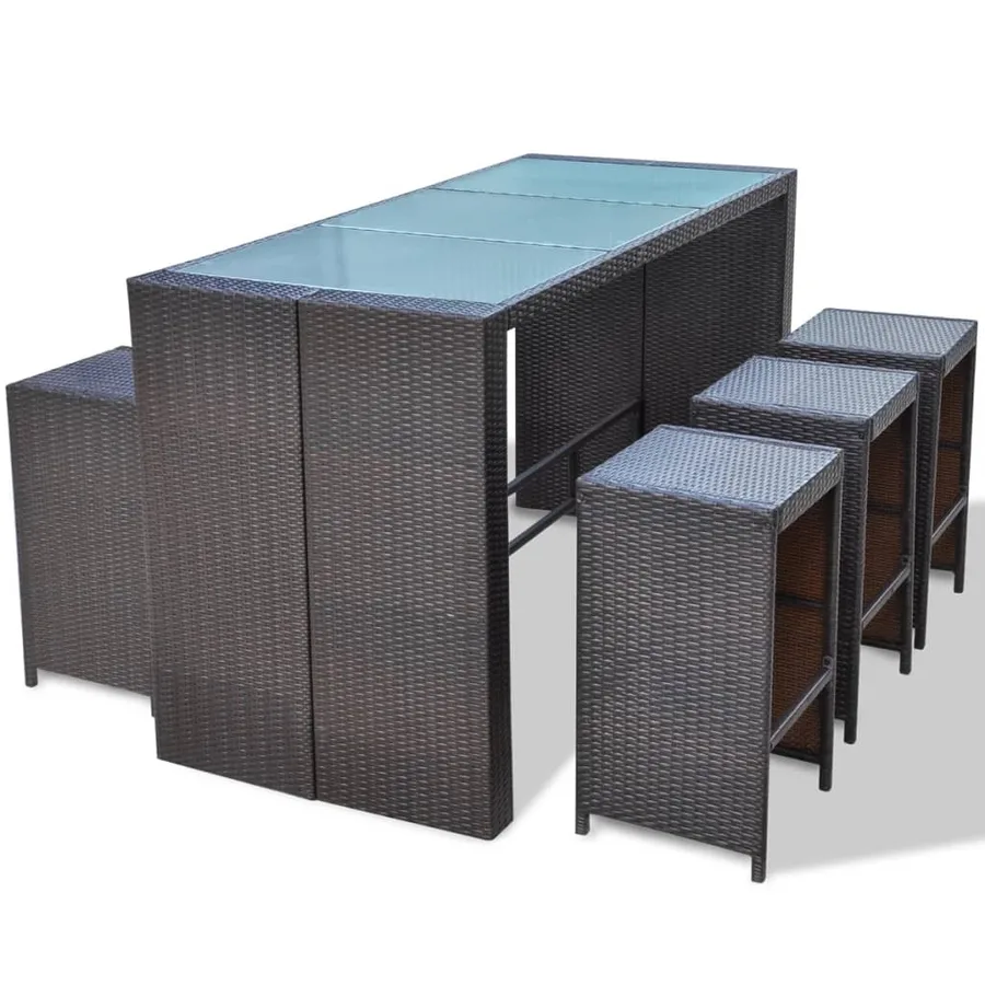 Ensemble de bar de jardin 7 pcs coussins Résine tressée Marron - 5