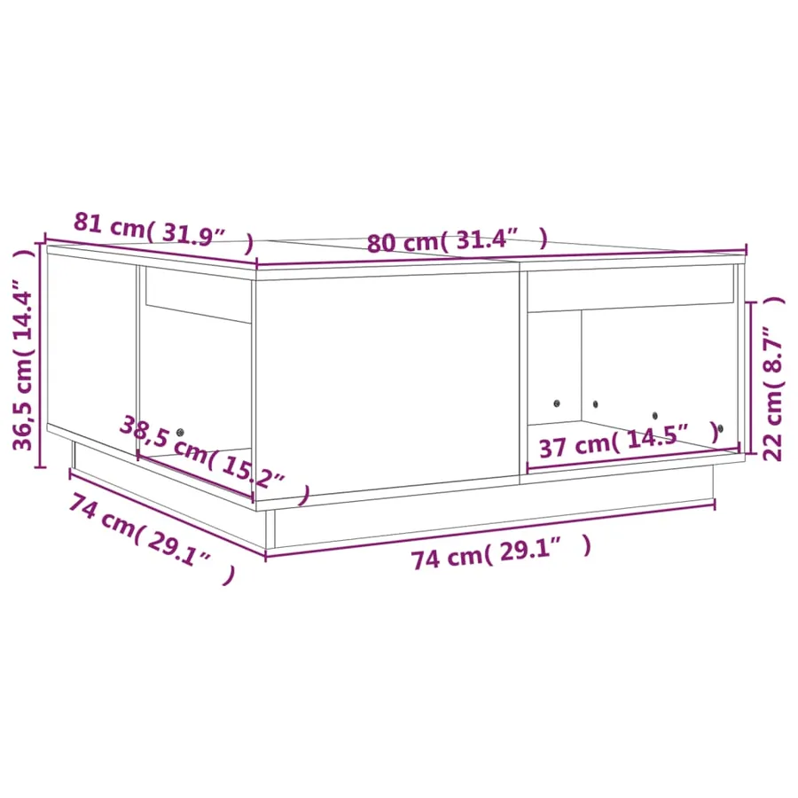Table basse Marron miel 80x81x36,5 cm Bois massif de pin - 8
