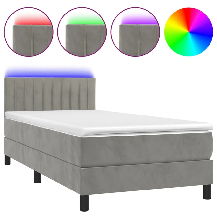 Sommier à lattes de lit avec matelas LED Gris clair 100x200 cm - 2