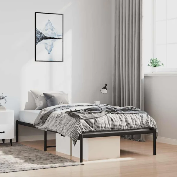 Cadre de lit métal sans matelas noir 100x200 cm