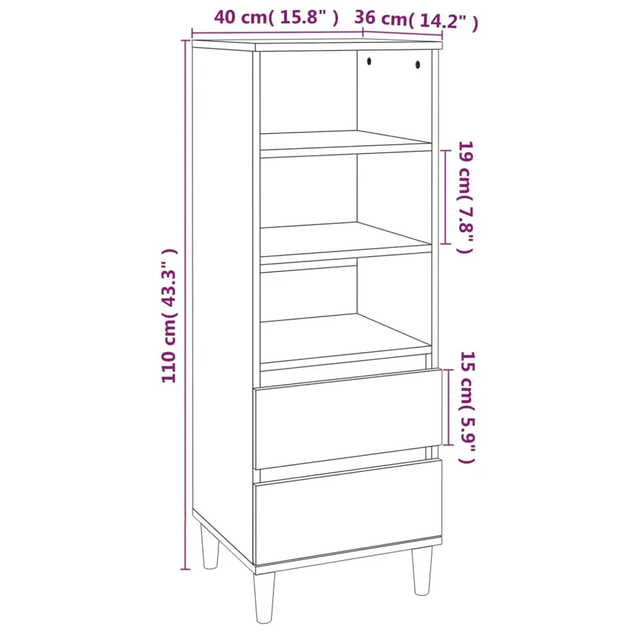 Buffet haut Blanc 40x36x110 cm Bois d'ingénierie - 9