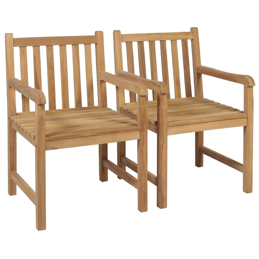 Chaises de jardin lot de 2 et coussins rouge Bois teck massif - 3