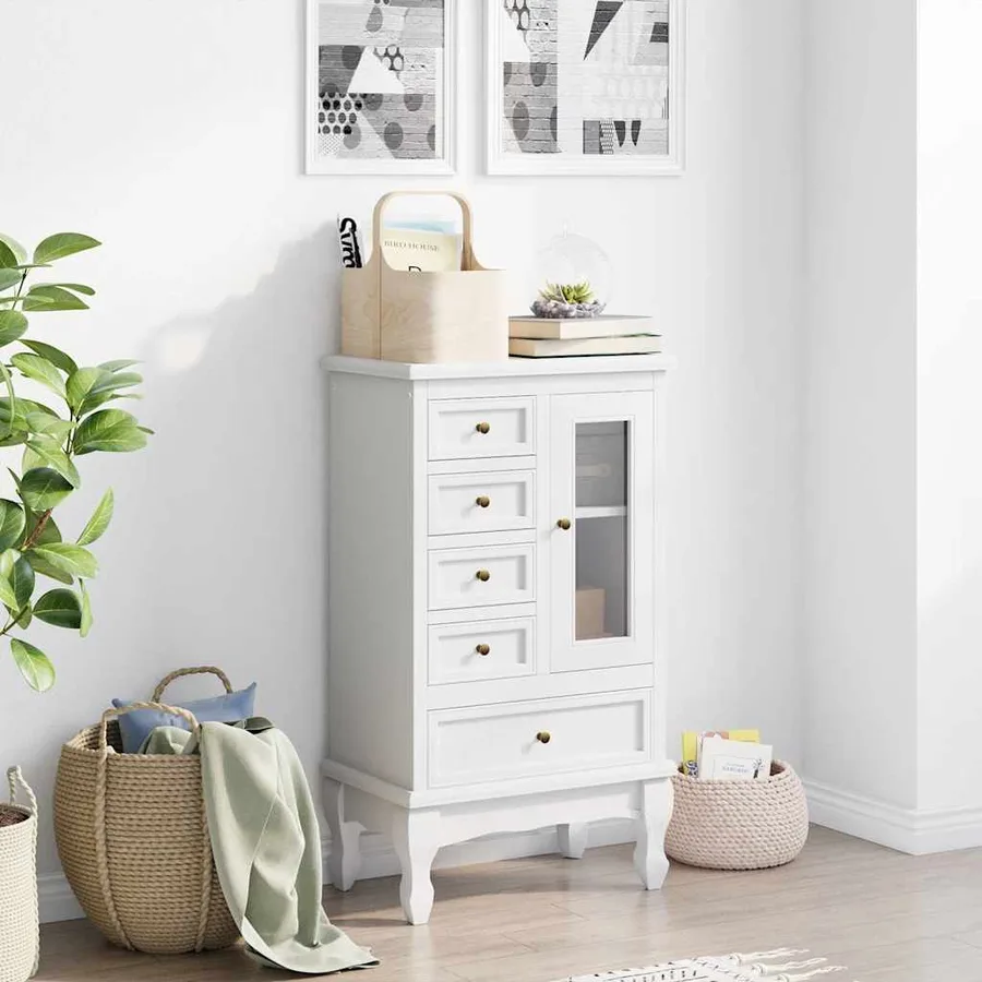 Armoire avec 5 tiroirs et 2 étagères Blanc - 3
