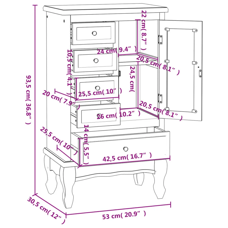 Armoire avec 5 tiroirs et 2 étagères Blanc - 9