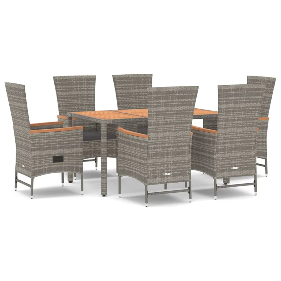 Ensemble à manger de jardin et coussins 7 pcs gris rotin - 2