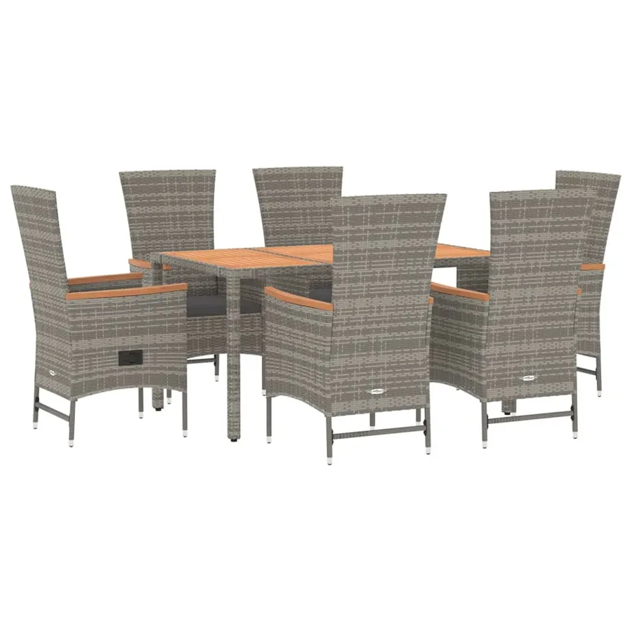 Ensemble à manger de jardin et coussins 7 pcs gris rotin - 3