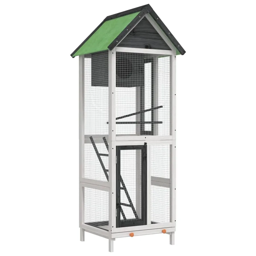 Maison à oiseaux gris 60x58,5x160 cm bois massif de pin - 2