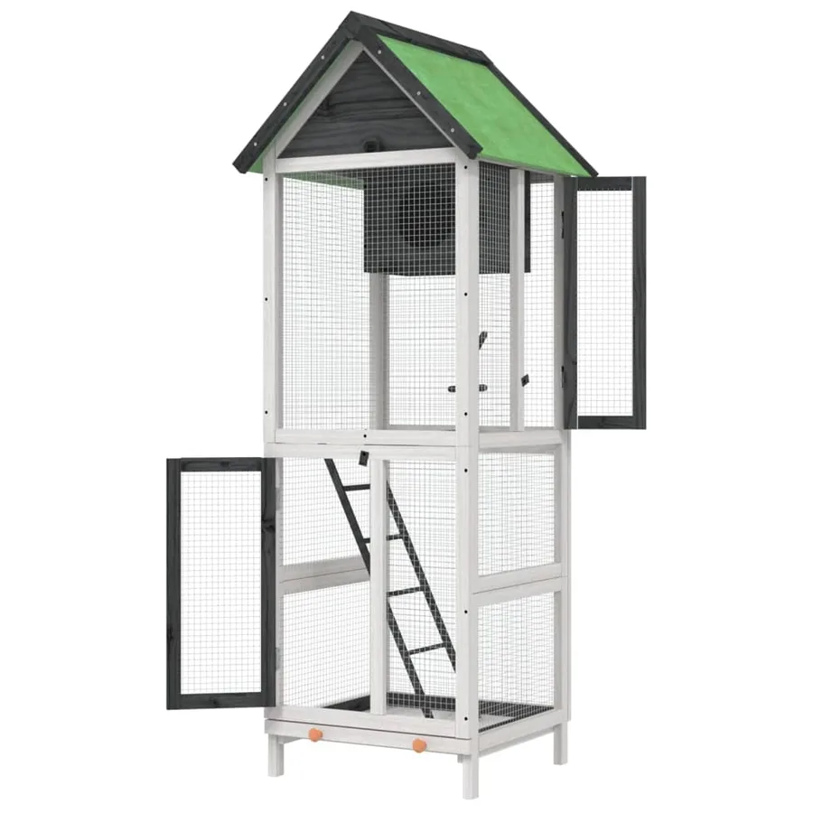 Maison à oiseaux gris 60x58,5x160 cm bois massif de pin - 6