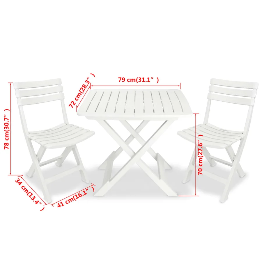 Ensemble de bistro pliable 3 pcs Plastique Blanc - 9