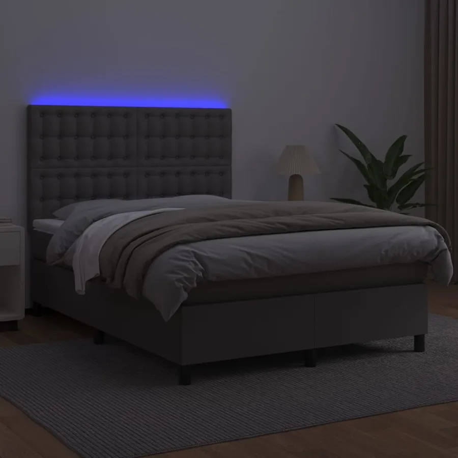 Sommier à lattes de lit avec matelas et LED Gris 140x190 cm - 4