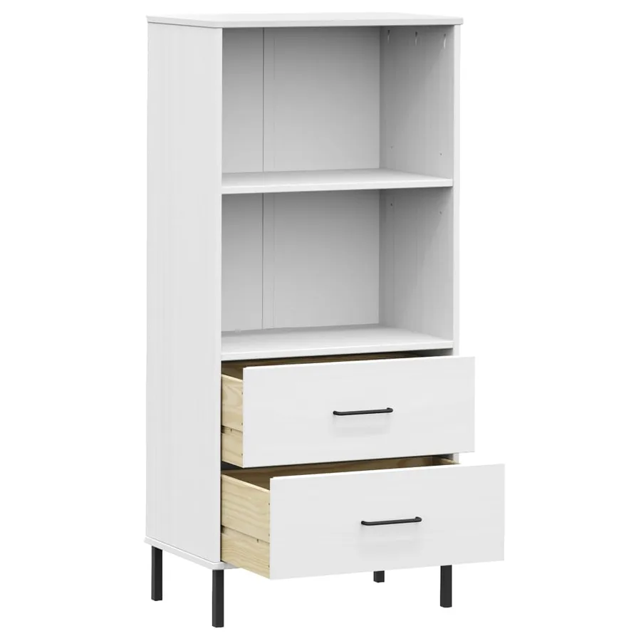 Bibliothèque à 2 tiroirs Blanc 60x35x128,5 cm Bois massif OSLO - 5