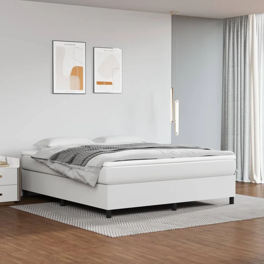 Sommier à lattes de lit avec matelas Blanc 160x200cm Similicuir