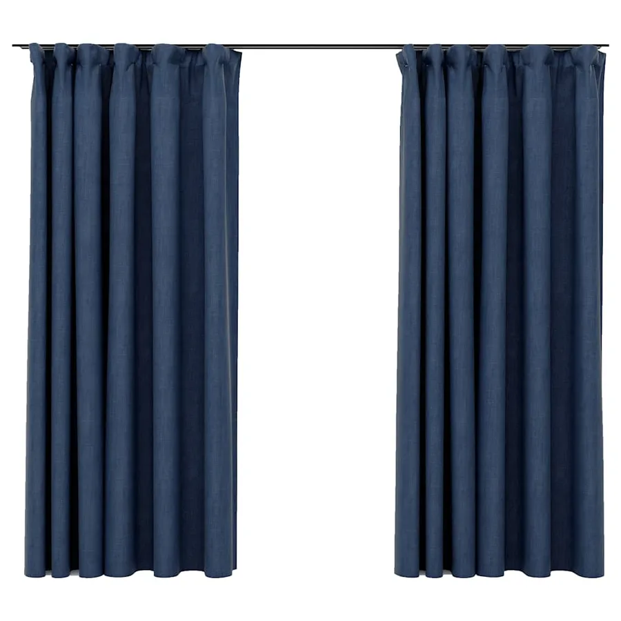 Rideaux occultants aspect lin avec crochets 2pcs Bleu 140x175cm - 2