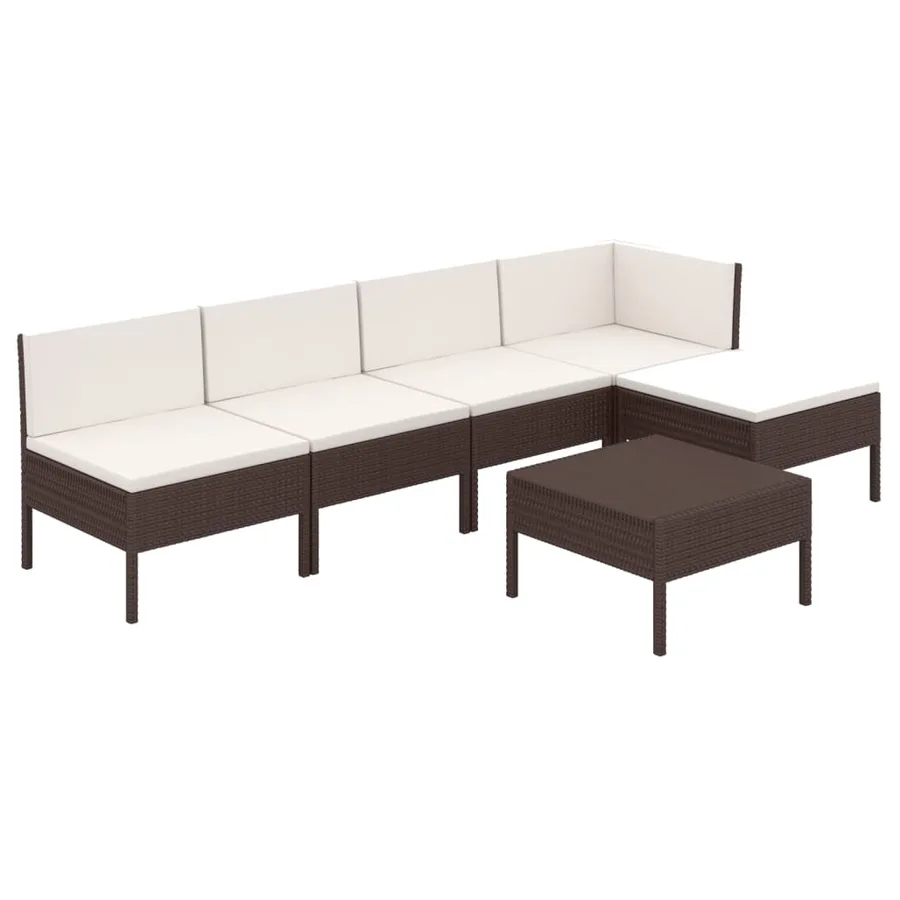 Salon de jardin 6 pcs avec coussins Résine tressée Marron - 2