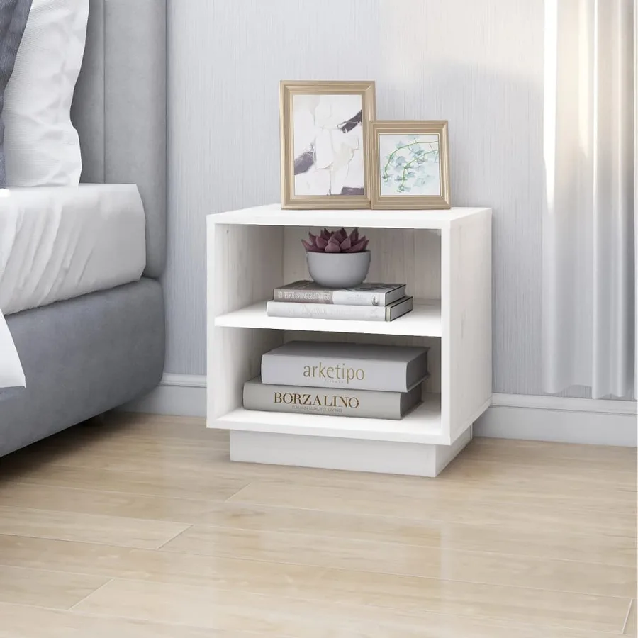 Table de chevet Blanc 40x34x40 cm Bois de pin solide - 3